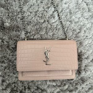 Yves Saint Laurent Blush Croc-Embossed Crossbody Bag